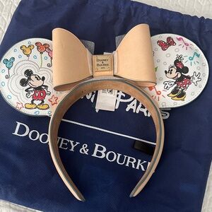 NWT Dooney & Bourke Disney Sketch Mickey Minnie Mouse Tan Leather Ear Headband
